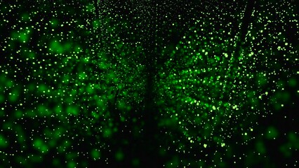 Wall Mural - Green dark background. Design.Bright green particles in the animation fly in different directions.