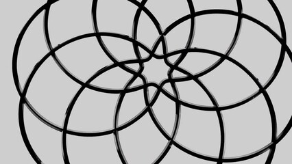 Poster - White background. Motion.Black patterns of circles in the animation that connect and get a kaleidoscope effect.