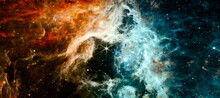 Cosmic Tarantula  Abstraction Space Background For Design. Deep Space With Cosmic Clouds Stars And Planets Background - Panorama Of Dark Outer Space . Elements Of This Image Furnished By NASA