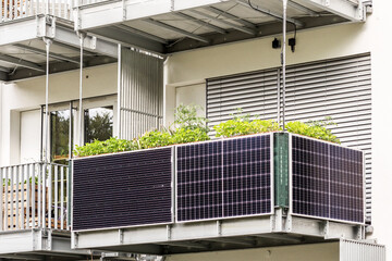 Wall Mural - Solar panels on Balcony of  Apartment Building. Modern Balcony Apartment Solar power panel.