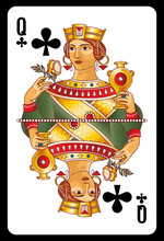 Queen Of Clubs Playing Card - Slavic Original Design.