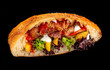 Pita doner kebab with green salad, potato, grilled beef meat . Street food. Fast food. Doner kebab