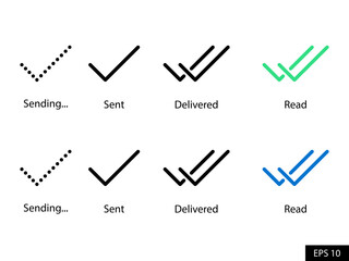 Poster - message sending, sent, delivered and read tick vector icon set in line style design for website desi