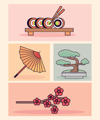 Sticker - icon set, japanese culture