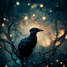 Dark Crow Sitting On A Branch