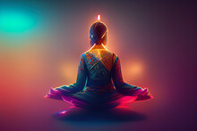 Woman In Sound Healing Therapy And Yoga Meditation , Uses Aspects Of Music To Improve Health And Well Being. Can Help Your Meditation And Relaxation.  Generative Ai    