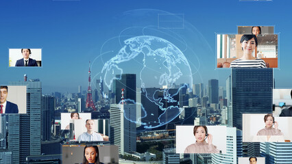 Poster - Modern city and internet movie concept. Video distribution service. Streaming video. communication network.