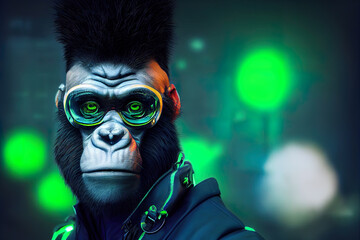 Poster - emerald cyber punk ape portrait hyper realistic. High quality illustration