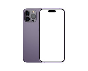 Kyiv, UKRAINE - SEPTEMBER 07, 2022: New iPhone 14 Pro Max Deep Purple color by Apple Inc Smartphone device mockup with white screen and isolated background