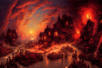 Wall Mural - painting of hell. High quality illustration