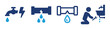 Leakage water pipe icon set. Technician plumber repair broken sink vector symbol illustration.
