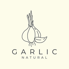 garlic with line art style logo vector illustration icon template design