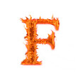 Alphabet Letter F. Fire flames on transparent background, realistic fire effect with sparks.  