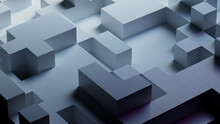 Precisely Arranged Glossy Cubes. Grey, Futuristic Tech Wallpaper. 3D Render.