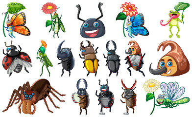 Sticker - Set of various insects and amphibians cartoon