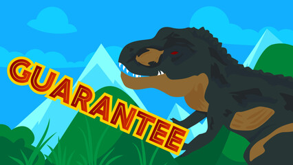 Poster - Dinosaur with speech bubble saying Guarantee word. Tyrannosaurus Rex with thoughts.