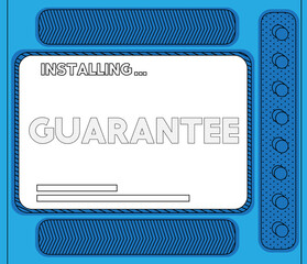 Poster - Cartoon Computer With the word Guarantee. Message of a screen displaying an installation window.