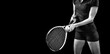 Midsection of woman holding tennis racket and ball