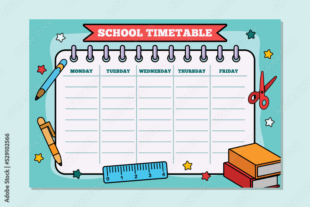 Back to School TimeTable Template Stationery Background Stock Vector ...