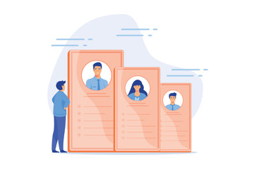 Poster - employees cv, candidates resume. corporate workers, students id isolate flat design element. job app