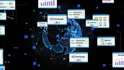 Poster - Digital documents and global communication network concept.