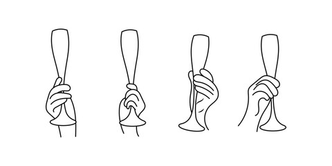 Hands holding glasses of wine set sketch vector illustration.