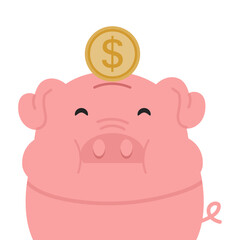 Wall Mural - Head piggy bank with coin  for save money cartoon