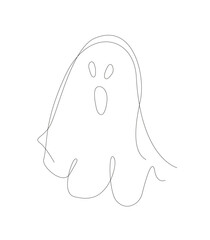 Wall Mural - Ghost one line illustration. Single line deco for halloween party. Ghost outline line art vector.