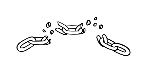 Poster - Broken chain with shatters as symbol of weakness and failure. Sketch of metal chains. Vector illustration isolated in white background