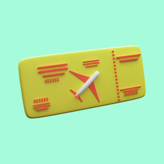 Poster - Orange And Yellow Airplane Ticket 3D Illustration Over Pastel Green Background