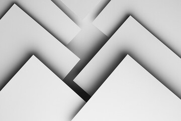 Poster - white abstract geometric background in simple minimalist style with flying white paper sheets as rel