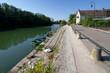 canvas print picture - Samois village and Seine river bank in Île De France region