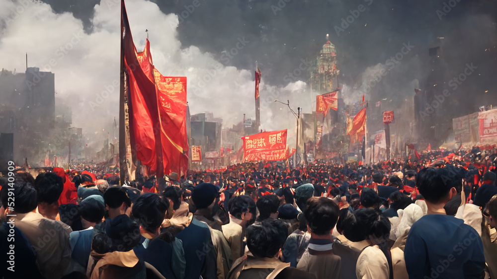 Chinese Cultural Revolution. Huge Protest March, Demonstration in China ...