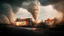 Natural Disaster, Hurricane In The Village, Houses.