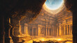 Artistic concept painting of an ancient temple, background illustration.