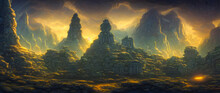 Artistic Concept Painting Of An Ancient Temple, Background Illustration.