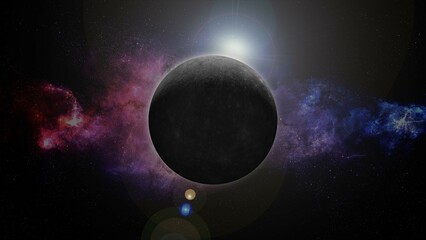 Wall Mural - planet mercury enters retrograde in libra , Mercury at superior solar conjunction 3d illustration concept