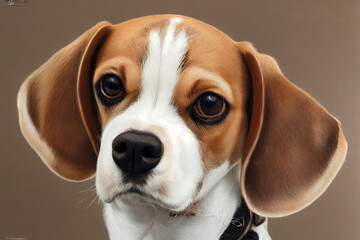 Poster - beagle dog portrait, beagle puppy portrait, digital illustration, serious digital painting