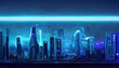 Developed city area with highrise buildings and neon lights
