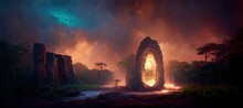 Evacuation Portal In Stone Arch In Burning Jungles At Night