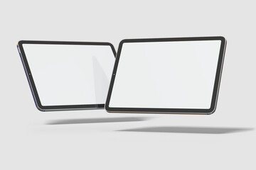 Floating landscape tablet with blank screen