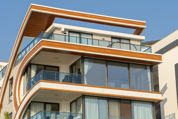 Sticker - Exterior of a new residential building. Luxurious apartment with large panoramic windows.
