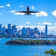 Wall Mural - Plane flying over Sydney Harbour Sydney NSW Australia. 