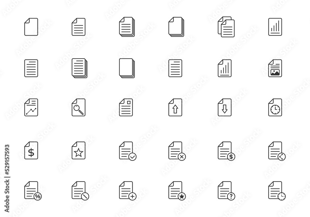 Document icons set. Paper icon. Document symbol. Vector illustration ...