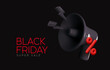 © lauritta - Black Friday super sale. Promo background with realistic 3d cartoon style elements, black megaphone, loudspeaker with lightning, percent symbols. Promotion banner, web poster. vector illustratio