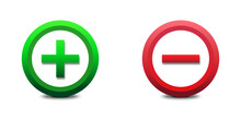 Plus And Minus Sign Icons. Green Plus And Red Minus Symbol. Flat Vector Illustration.