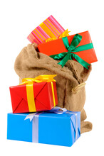 Santa Sack Full With Pile Of Christmas Gifts Isolated Transparent Background Photo PNG File