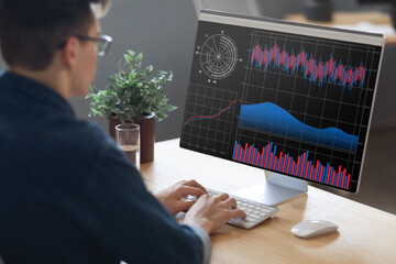 Poster - Male Entrepreneur Using Business Software For Financial Data Analysis In Office