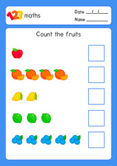 count the fruit and write it on the square blank in maths subject exercises sheet kawaii doodle vector cartoon