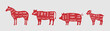 Set of farm animals diagram cuts. Butcher scheme poster. Pig, Horse, Goat, Cow cuts of meats. Meat diagram illustration. Farm animal silhouette